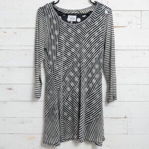 Lynn Ritchie Silver Size Small Striped/Polka Dot Blouse Top 3/4 Sleeve